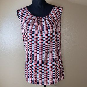 Evan Picone Red Black White & Cream Sleeveless Blouse XL